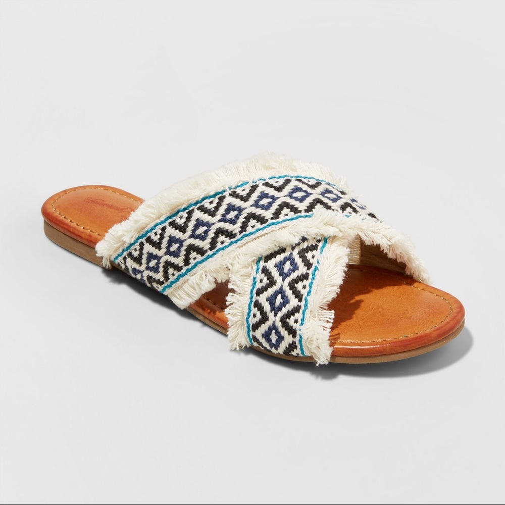Women's Jupiter Cross Band Slide Sandals Cream-1 - Picture 2 of 5
